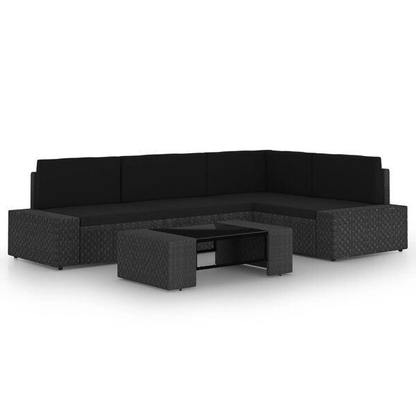 vidaXL 5 pcs conjunto lounge de jardim c/ almofad&otilde;es vime PE preto