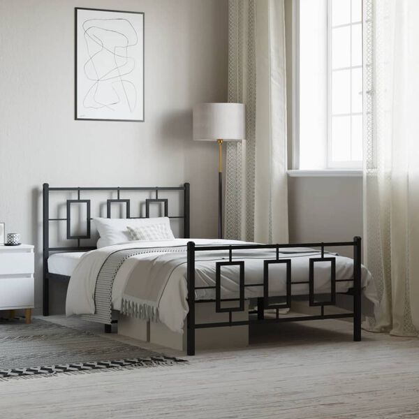 vidaXL Estrutura de cama com cabeceira e pés 107x203 cm metal preto