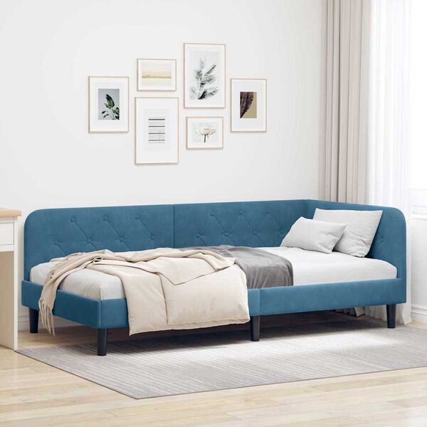 vidaXL Estrutura de Cama de Canto Azul 90 x 190 cm Veludo