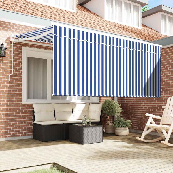 vidaXL Toldo Retr&aacute;til Azul e Branco 300 x 200 cm Poli&eacute;ster e Alum&iacute;nio