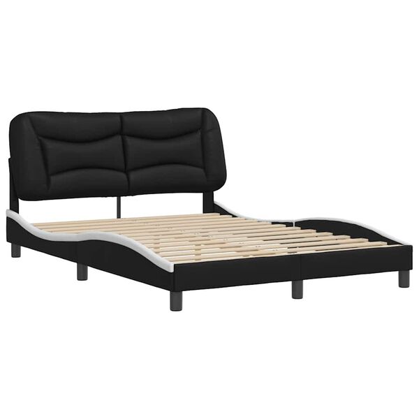 vidaXL Estrutura de cama sem colch&atilde;o Hvar couro artif. 140x190cm preto/branco