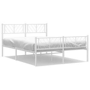 vidaXL Estrutura de cama com cabeceira e p&eacute;s 140x190 cm metal branco