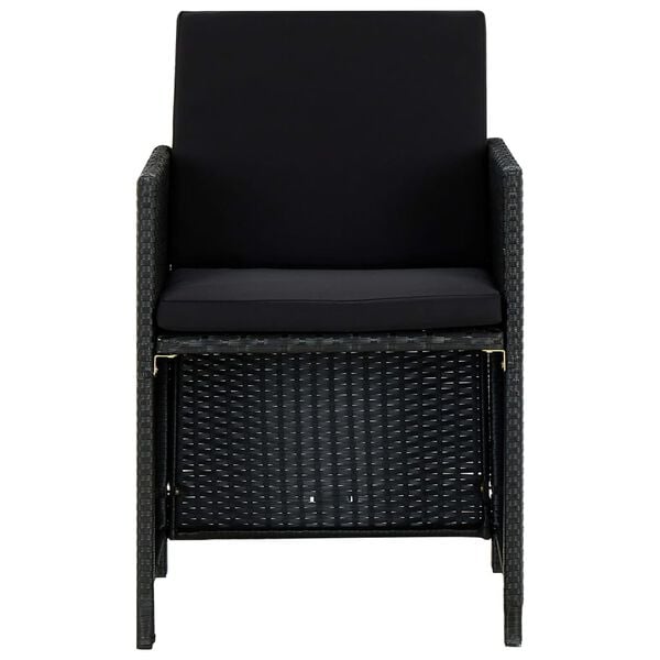 vidaXL 5 pcs conjunto jantar exterior com almofad&otilde;es vime PE preto