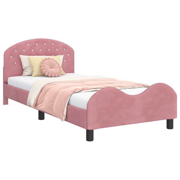 vidaXL Estrutura de Cama Infantil com Cabeceira Rosa 90 x 190 cm