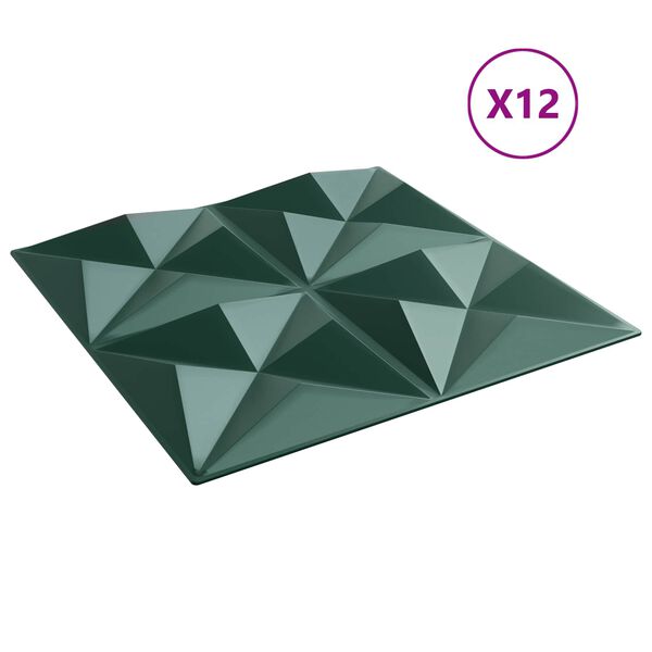 vidaXL Pain&eacute;is de parede 12 pcs Verde Origami 50 x 50 cm Espuma XPS