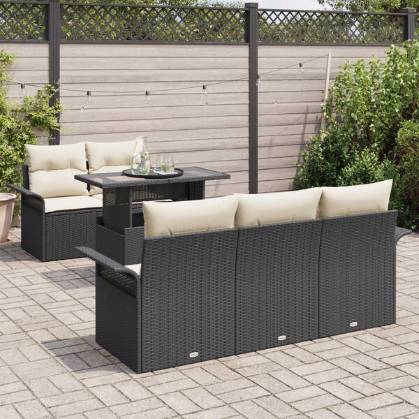 vidaXL Conjunto de Sof&aacute; de Jardim 6 pcs Preto Rattan de Polipropileno