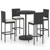 vidaXL 5 pcs conjunto de bar p/ jardim c/ almofad&otilde;es vime PE preto