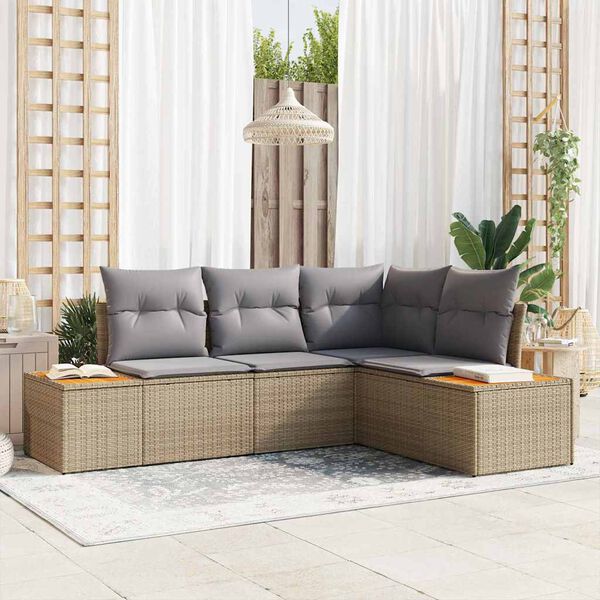 vidaXL Conjunto de Sof&aacute; de Jardim 4 pcs Bege e Cinza Claro Polirattan