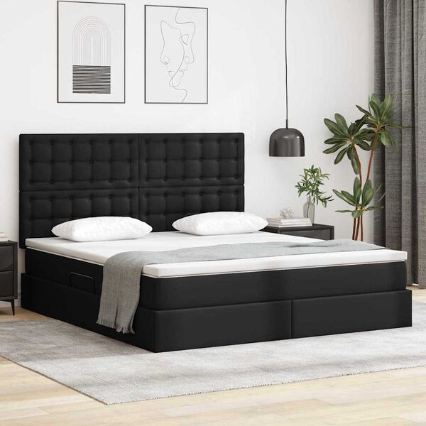 vidaXL Cama com Armazenamento Preto 160 x 200 cm Couro Sint&eacute;tico