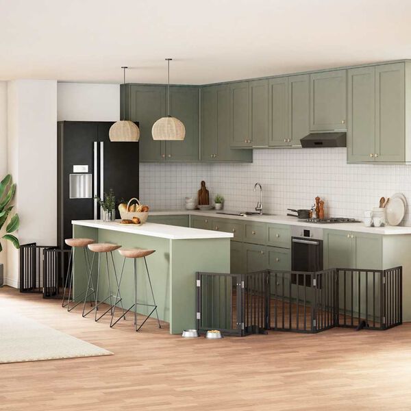 vidaXL Port&atilde;o p/ c&atilde;es com porta dobr&aacute;vel 12 pain&eacute;is 600 cm &aacute;lamo preto