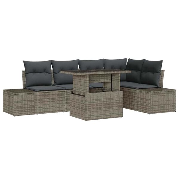 vidaXL Conjunto de Sof&aacute; de Jardim 6 pcs Cinzeto Rattan Sint&eacute;tico