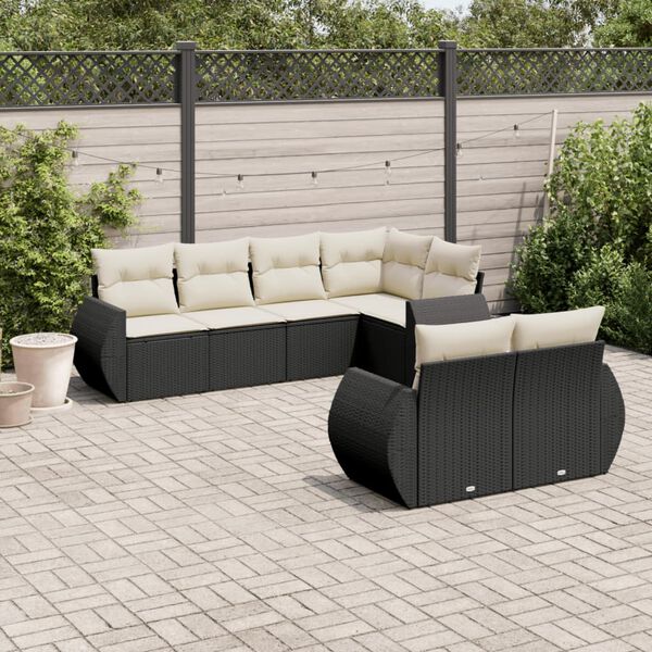 vidaXL 7 pcs conjunto de sof&aacute;s p/ jardim c/ almofad&otilde;es vime PE preto