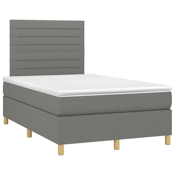 vidaXL Cama box spring c/ colchão e LED 120x190 cm tecido cinza-escuro