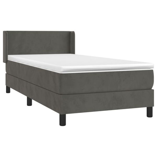 vidaXL Cama com molas/colch&atilde;o 90x200 cm veludo cinza-escuro