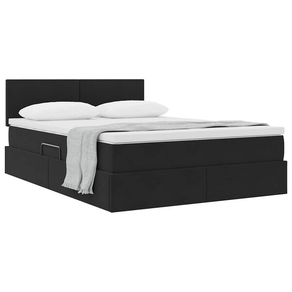 vidaXL Cama com Armazenamento com colch&atilde;o Preto 140 x 190 cm Veludo