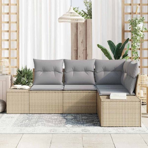 vidaXL Conjunto de Sof&aacute; de Jardim 4 pcs Bege e Cinza Claro vime PE