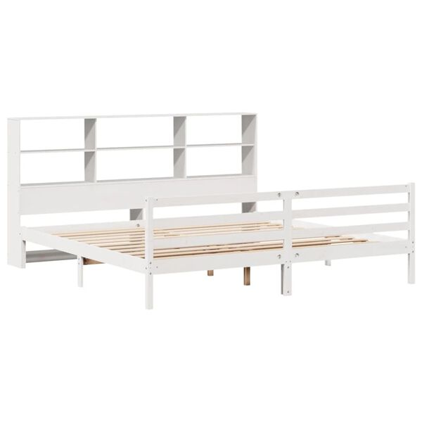 vidaXL Cama com estante sem colchão 180x200 cm pinho maciço branco