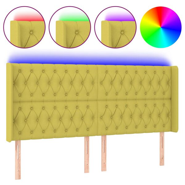 vidaXL Cabeceira de cama c/ luzes LED tecido 183x16x118/128 cm verde