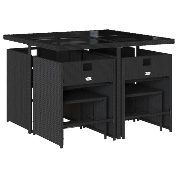 vidaXL 9 pcs conjunto de jantar p/ jardim c/ almofad&otilde;es vime PE preto