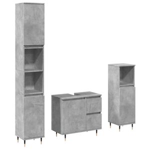 vidaXL 3 pcs conj. m&oacute;veis casa banho derivados madeira cinza cimento