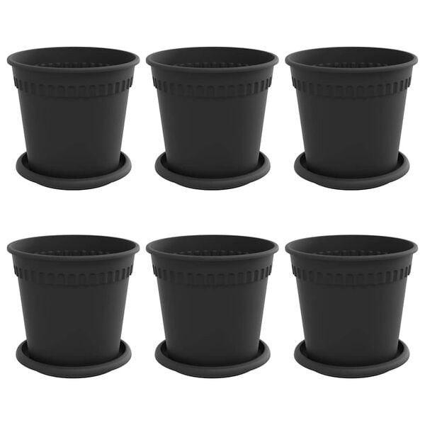 vidaXL Vasos de Plantas 6 pcs Preto &Oslash; 17 x 14 cm Pl&aacute;stico