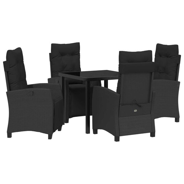 vidaXL Conjunto de Jantar para Jardim com almofada 5 pcs Preto vime PE