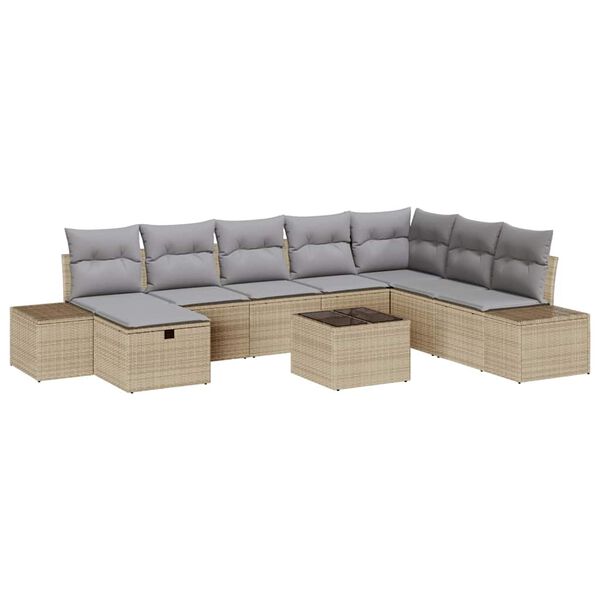 vidaXL Conjunto de Sof&aacute; de Jardim 9 pcs Bege Rattan Sint&eacute;tico