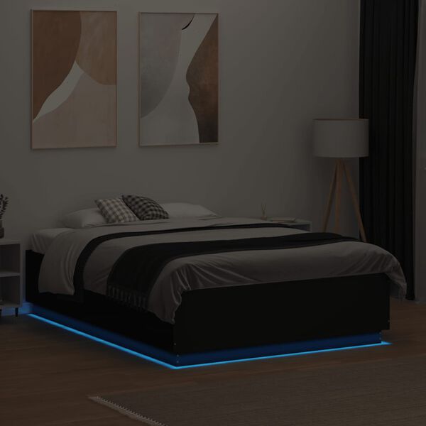 vidaXL Estrutura cama c/ luzes LED 135x190 cm derivados madeira preto