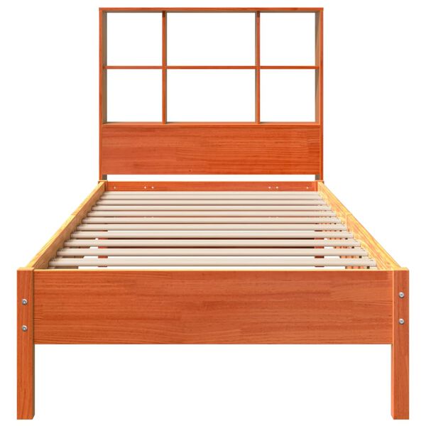 vidaXL Cama com estante sem colch&atilde;o 90x190cm pinho maci&ccedil;o castanho-mel