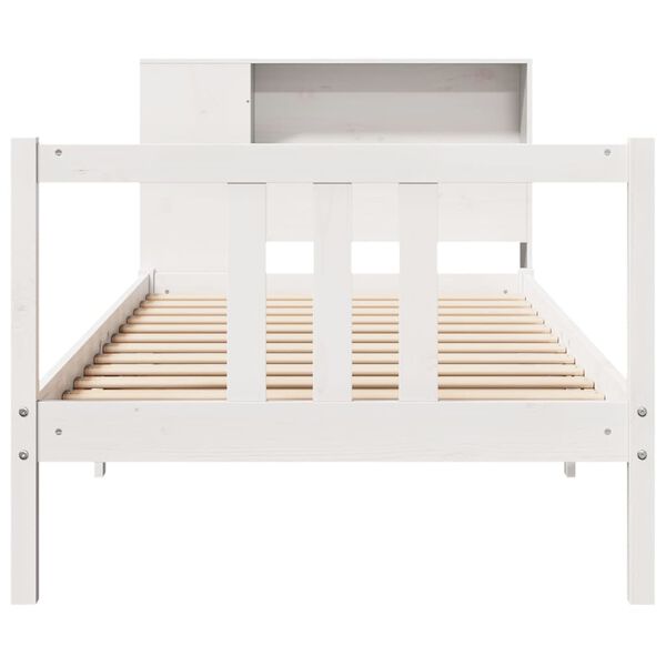 vidaXL Cama com estante sem colchão 90x200 cm pinho maciço branco