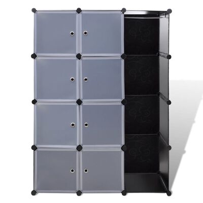 vidaXL Armário plástico modular 9 gavetas 37x115x150 cm preto e branco