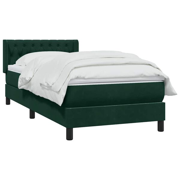 vidaXL Cama com molas/colch&atilde;o 90x220 cm veludo verde-escuro