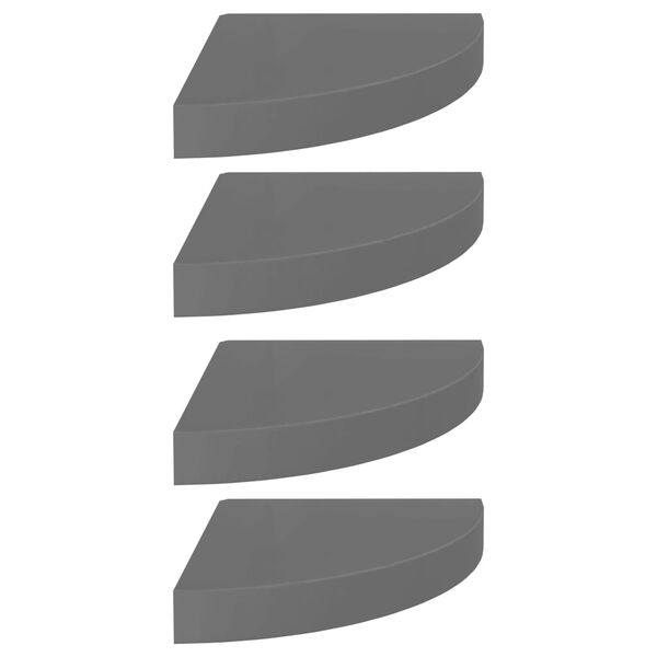 vidaXL Prateleiras canto suspensas 4 pcs 25x25x3,8cm MDF cinza brilh.