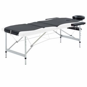 vidaXL Mesa de massagem dobr&aacute;vel 3 zonas alum&iacute;nio preto e branco