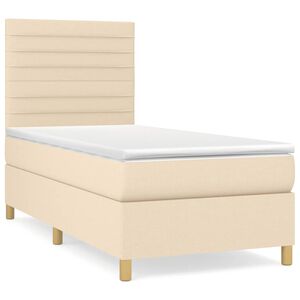 vidaXL Cama com molas/colch&atilde;o 90x190 cm tecido cor creme