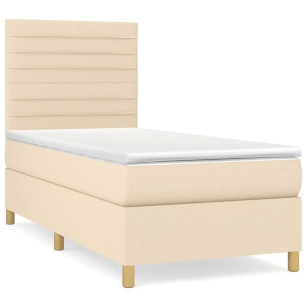 vidaXL Cama com molas/colch&atilde;o 90x190 cm tecido cor creme