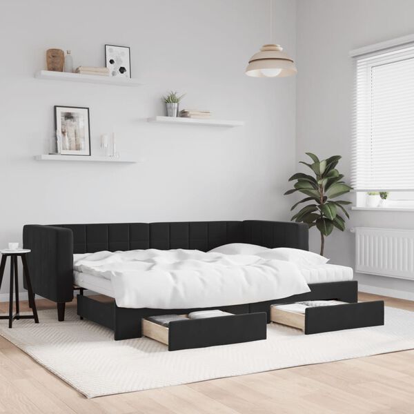 vidaXL Sofá-cama com gavetão e gavetas 80x200 cm veludo preto