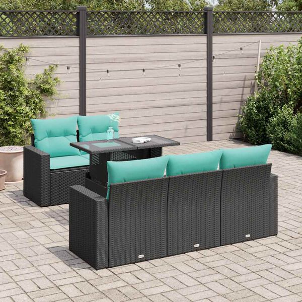 vidaXL 6 pcs conjunto sof&aacute;s jardim c/ almofad&otilde;es vime PE/ac&aacute;cia preto