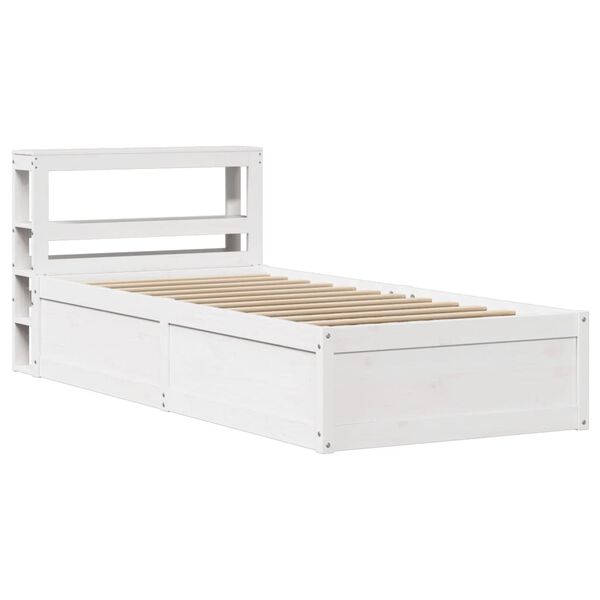 vidaXL Estrutura de cama com cabeceira 90x190 cm pinho maci&ccedil;o branco