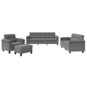 vidaXL 4 pcs conj. sof&aacute;s c/ almofad&otilde;es tecido microfibra cinza-escuro