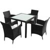vidaXL 5 pcs conjunto jantar exterior com almofad&otilde;es vime PE preto