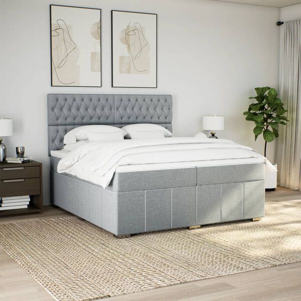 vidaXL Cama com molas/colch&atilde;o 200x200 cm tecido cinza-claro
