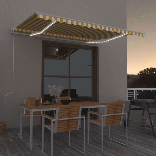vidaXL Toldo autom. LED e sensor de vento 400x300 cm amarelo/branco
