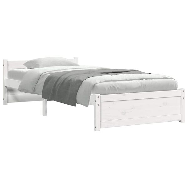 vidaXL Estrutura cama pequena solteiro 75x190 cm madeira maci&ccedil;a branco