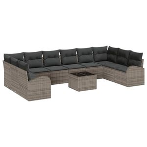 vidaXL Conjunto de Sof&aacute;s com almofada 11 pcs Cinzeto Polirattan