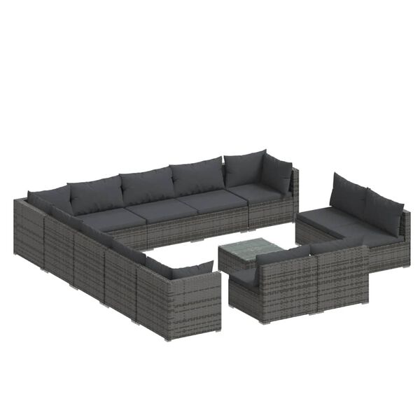 vidaXL 14 pcs conjunto lounge de jardim c/ almofad&otilde;es vime PE cinzento