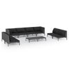 vidaXL 9 pcs conj. lounge jardim c/ almofad&otilde;es vime PE cinzento-escuro