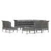 vidaXL 10 pcs conjunto lounge de jardim c/ almofad&otilde;es vime PE cinzento