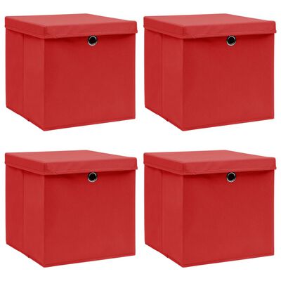 vidaXL Caixas de arrumação com tampas 4pcs 32x32x32 cm tecido vermelho