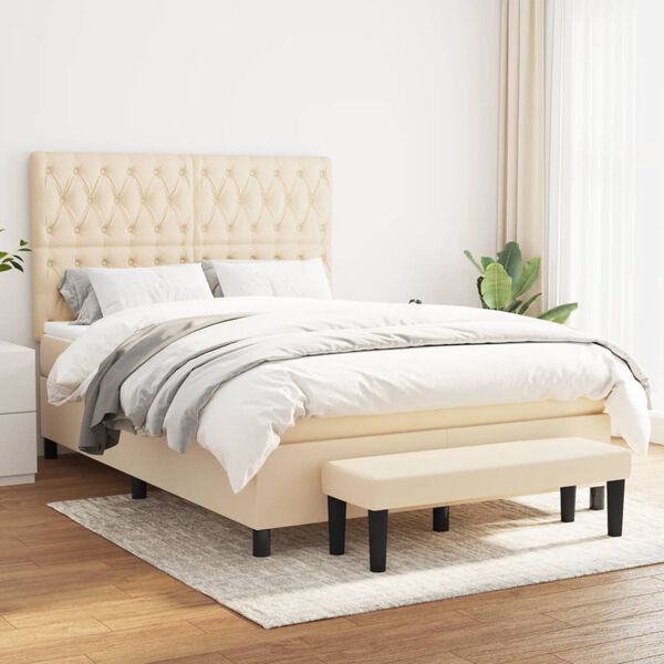vidaXL Cama com molas/colch&atilde;o 140x190 cm tecido cor creme